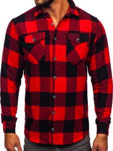 Chemise en flanelle à manche longue pour homme noire-rouge Bolf 20723