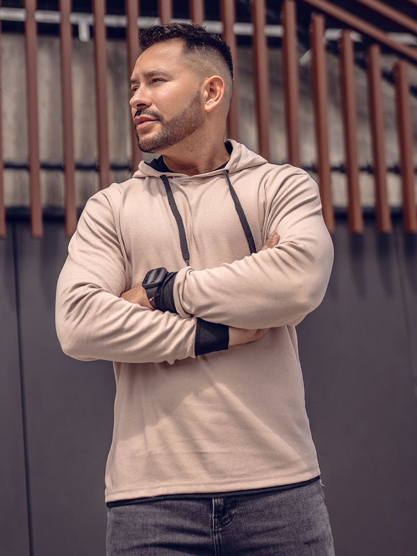 Sweat-shirt beige-noir à capuche pour homme Bolf 145380