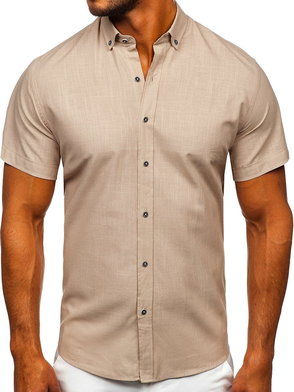 Chemise pour homme à manches courtes beige Bolf 20501