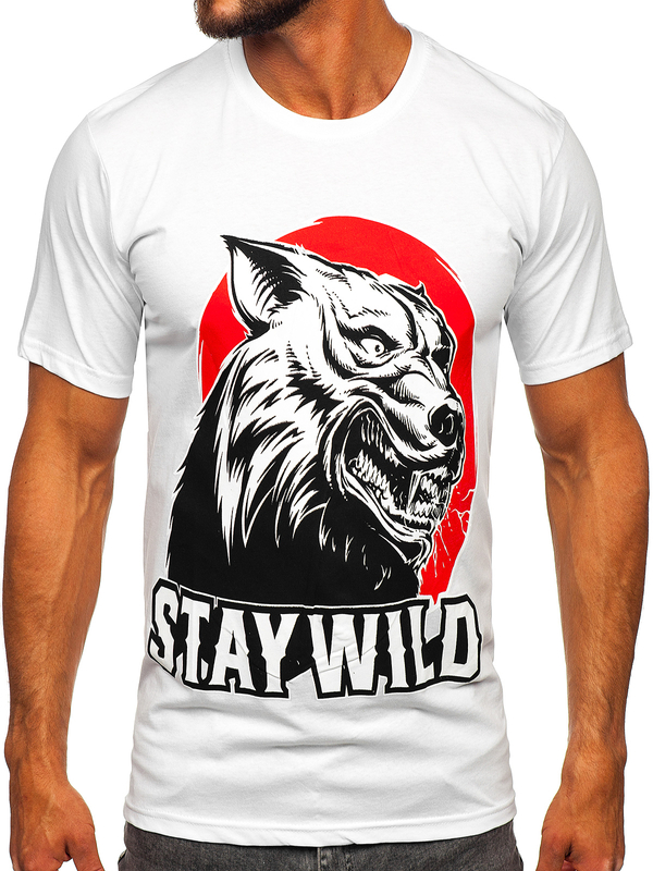 Tee-shirt imprimé en coton pour homme blanc Bolf 143021