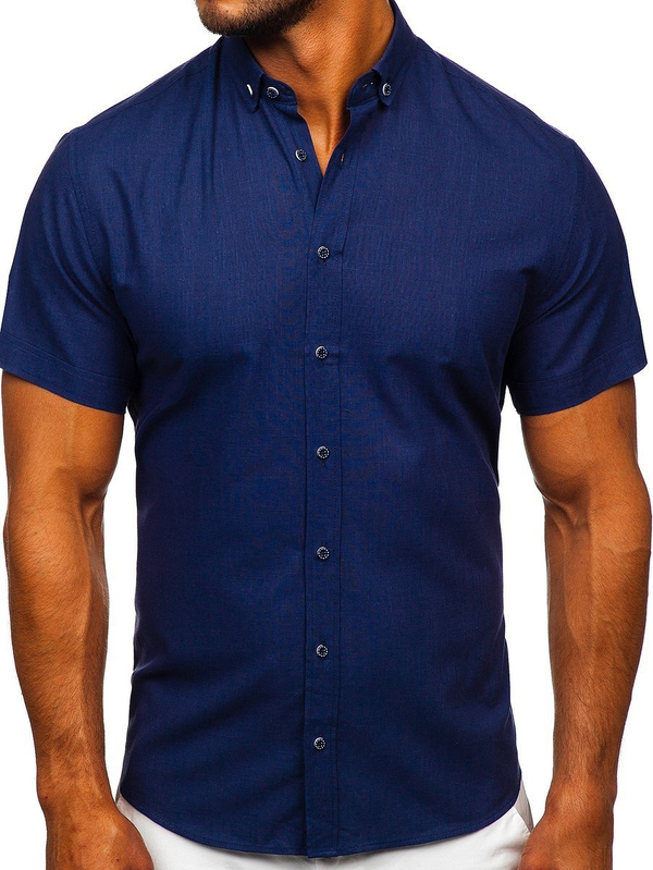 Chemise bleue foncée pour homme à manches courtes Bolf 20501