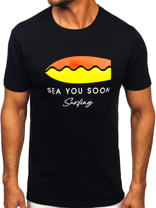 Homme T-shirt imprimé en coton Noir Bolf MPO3457