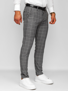 Homme Pantalon élégant à carreaux Anthracite Bolf 0044