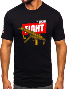 Tee-shirt en coton imprimé pour homme noir Bolf 14709