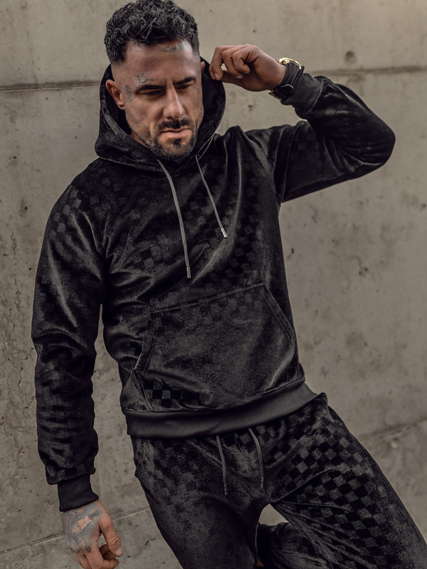 Survêtement en velours à capuche pour homme noir Bolf 3A82-A