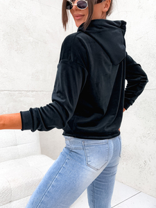 Femme Sweat-shirt à capuche en velours Noir Bolf 8270