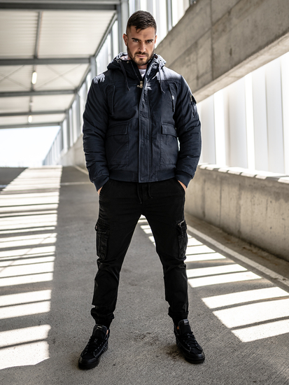 Blouson d'hiver en coton épais pour homme bleu foncé Bolf 1890A