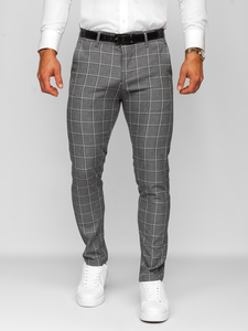 Homme Pantalon élégant à carreaux Anthracite Bolf 0044