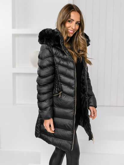 Manteau long matelassé d'hiver à capuche pour femme noir Bolf 5M3162A2