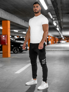 Pantalon jogger cargo rembourré pour homme noir Bolf HW2207