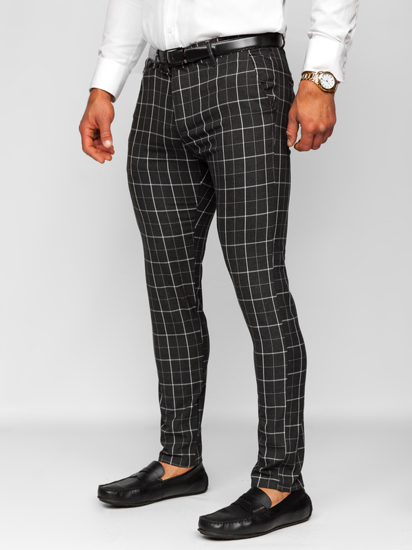 Homme Pantalon chino à carreaux Noir Bolf 0032