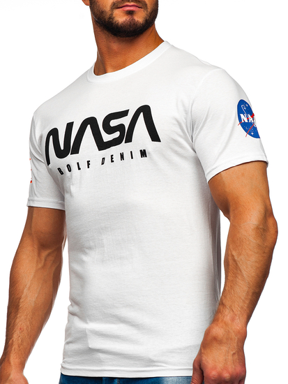 Tee-shirt en coton imprimé pour homme blanc Bolf 14401