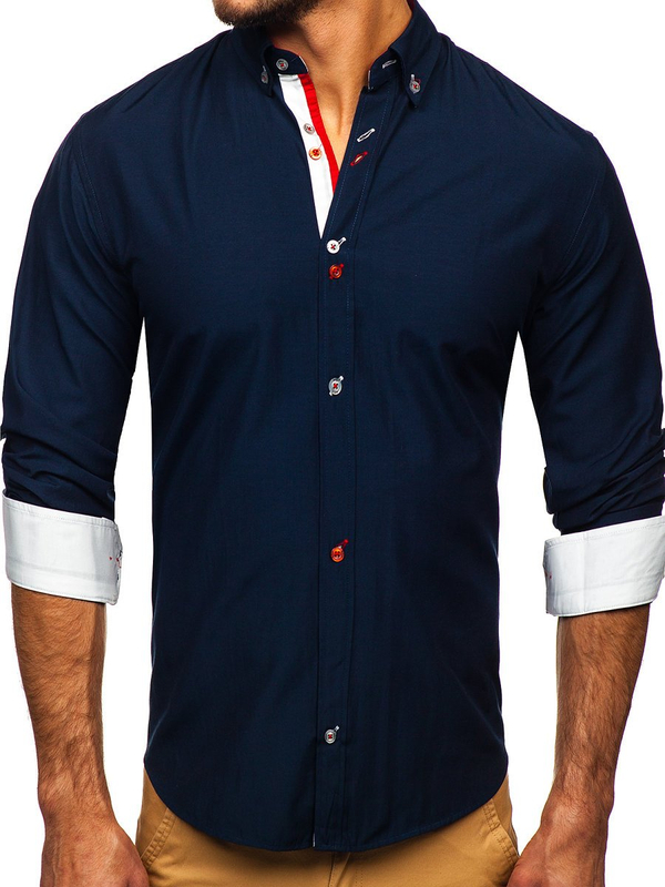 Chemise à manches longues pour homme bleue foncée Bolf 20710