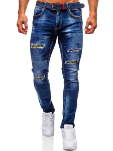 Pantalon en jean slim fit avec ceinture pour homme bleu foncé Bolf 80034W0
