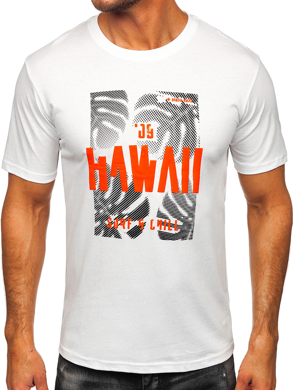 Homme T-shirt imprimé en coton Blanc Bolf MPO3497