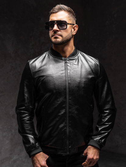 Homme Blouson bomber en cuir Noir Bolf 6803A1