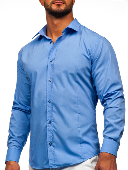 Chemise bleue pour homme Chemise élégante à manches longues Bolf 1703