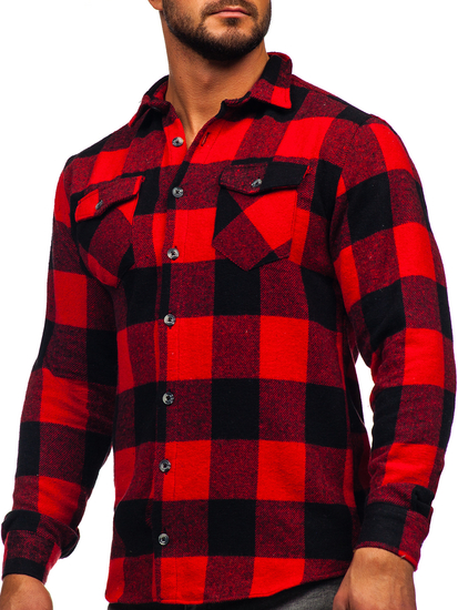 Chemise en flanelle à manche longue pour homme noire-rouge Bolf 20723