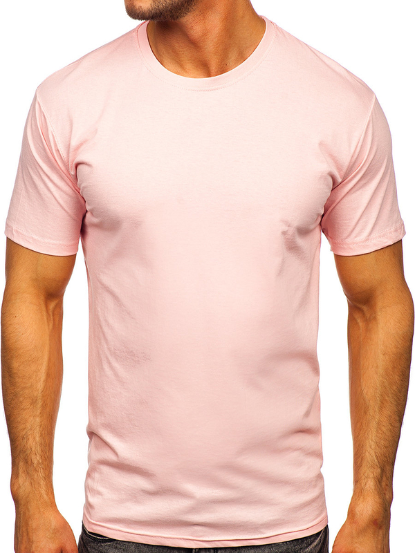 T-shirt uni en coton rose clair pour homme Bolf 192397