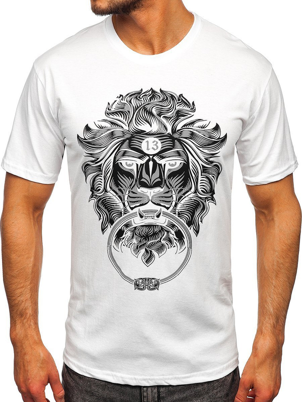 Tee-shirt blanc avec imprimé pour homme Bolf 202