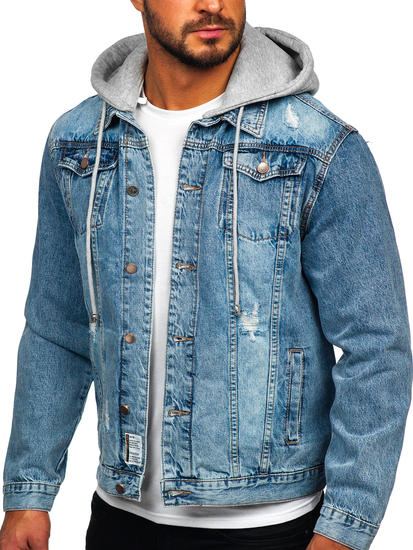 Blouson en jean à capuche pour homme bleu clair Bolf MJ505BC