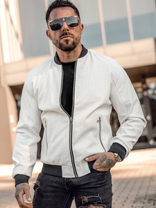 Homme Blouson bomber en cuir Blanc Bolf 7110A2