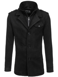 Manteau à boutonnage simple pour homme avec un col haut noir Bolf 8853