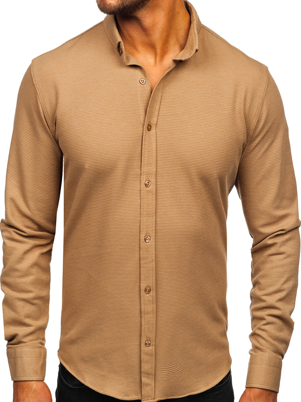 Homme Chemise en mousseline à manches longues Marron Bolf 506
