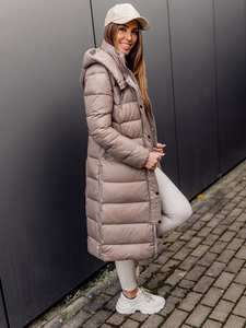 Femme Blouson d'hiver matelassée long à capuche Marron Bolf M689