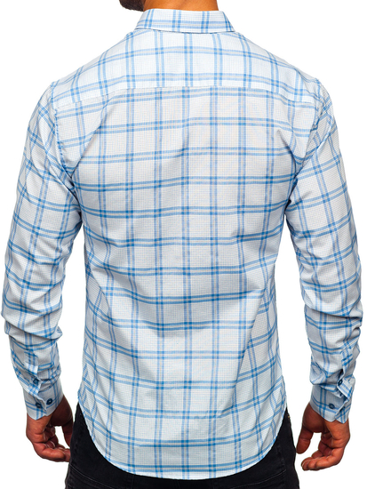 Homme Chemise à carreaux à manche longue Bleu Bolf 22749