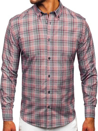 Homme Chemise à carreaux à manche longue Rouge Bolf 22748