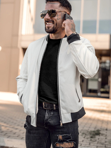 Homme Blouson bomber en cuir Blanc Bolf 7110A2