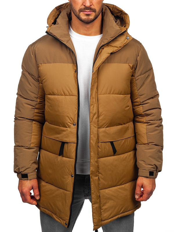 Homme Blouson d'hiver longue matelassée à capuche Camel Bolf 31M5016