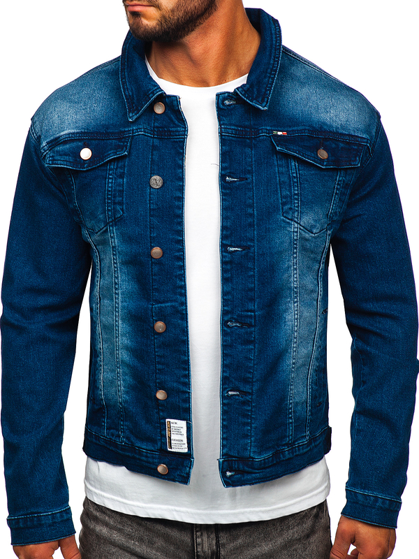 Le blouson en jean pour homme bleu foncé Bolf MJ512BS