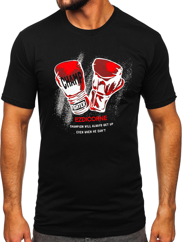 Tee-shirt en coton imprimé pour homme noir Bolf 14751