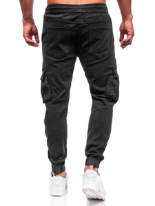 Homme Pantalon jogger cargo en jean Noir Bolf MP0105N