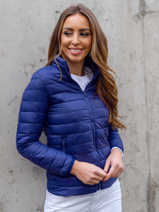Blouson de transition à col montant matelassé pour femme bleu foncé Bolf 1141A