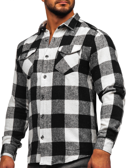 Chemise en flanelle à manche longue pour homme blanche-noire Bolf 20723