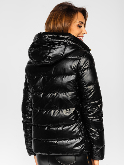 Blouson d'hiver réversible matelassé à capuche pour femme noir Bolf P6631