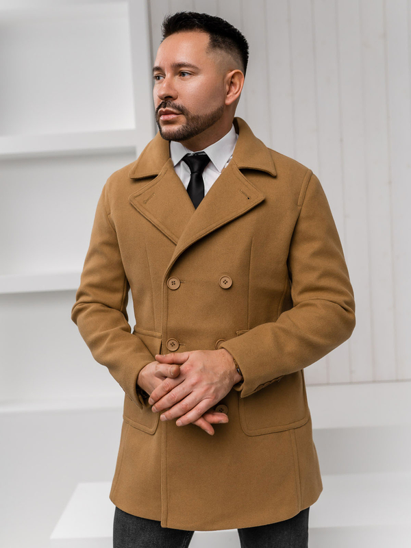 Homme Manteau d'hiver croisé courte Camel Bolf 11Z8215A1