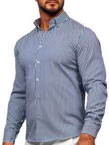 Chemise en rayures à manche longue pour homme bleue foncée Bolf 22731