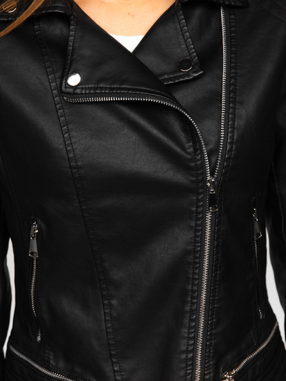 Blouson motard en cuir pour femme noir Bolf 11Z8030