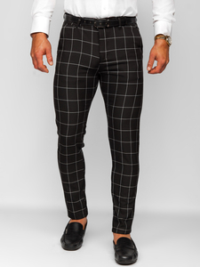 Homme Pantalon élégant à carreaux Noir Bolf 0040
