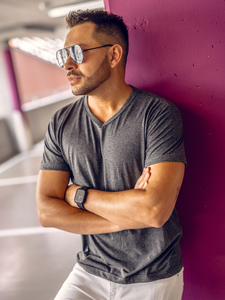 T-shirt uni col V anthracite pour homme Bolf 192131A