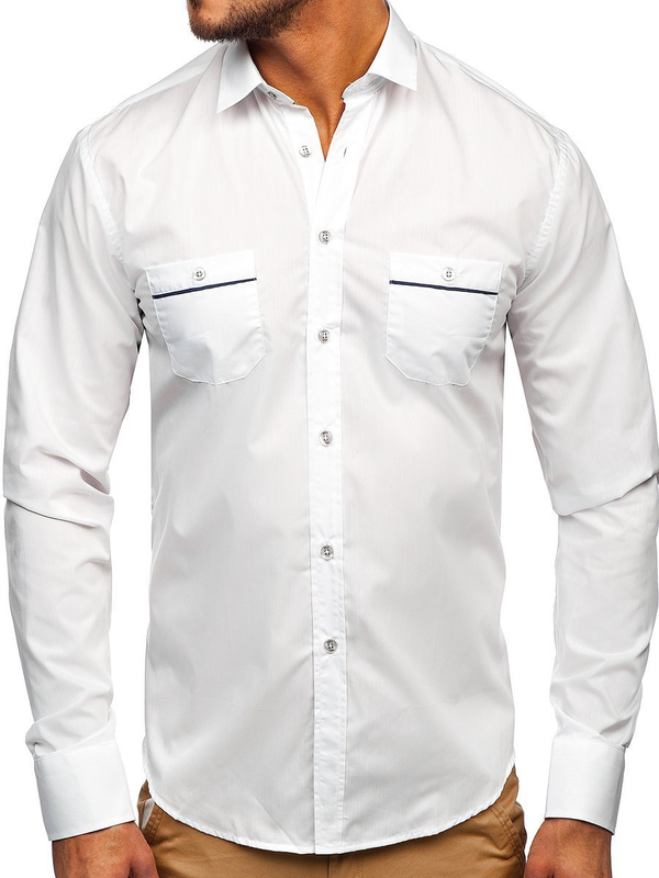 La chemise élégante avec les manches longues pour homme blanche Bolf 5792