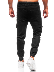 Homme Pantalon de jogging en jean cargo Noir Bolf 8110