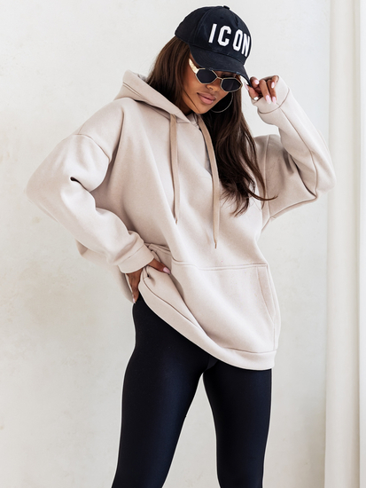 Sweat à capuche isolant pour femme, beige kangourou Bolf 82131