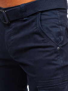 Pantalon cargo pour homme bleu foncé avec ceinture Bolf 1672  