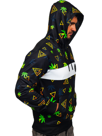 Sweat-shirt imprimé à capuche pour homme noir Bolf HM631