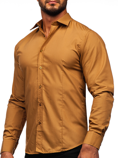 Chemise élégante marron clair à manches longues pour homme Bolf 1703